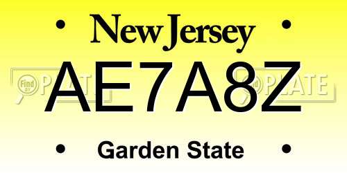 AE7A8Z New Jersey License Plate