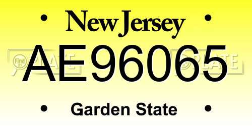 AE96065 New Jersey License Plate