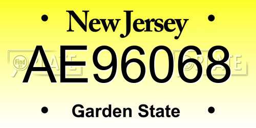 AE96068 New Jersey License Plate