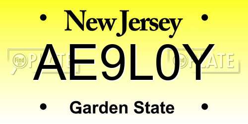 AE9L0Y New Jersey License Plate