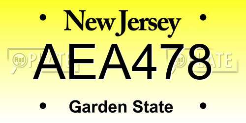 AEA478 New Jersey License Plate