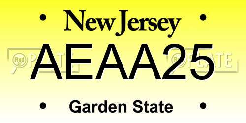 AEAA25 New Jersey License Plate