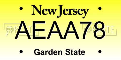 AEAA78 New Jersey License Plate