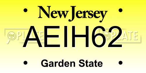 AEIH62 New Jersey License Plate
