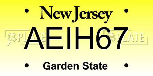 AEIH67 New Jersey License Plate