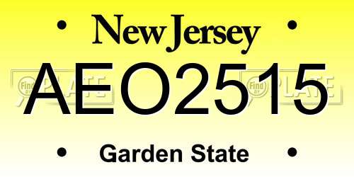AEO2515 New Jersey License Plate