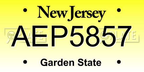 AEP5857 New Jersey License Plate