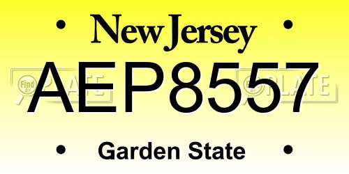 AEP8557 New Jersey License Plate