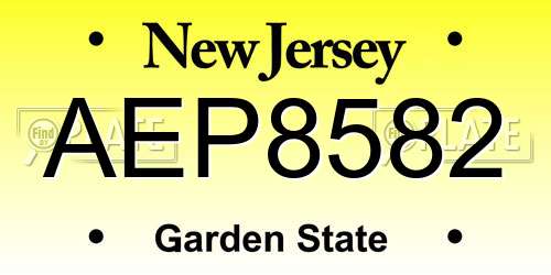 AEP8582 New Jersey License Plate