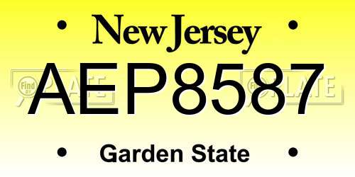 AEP8587 New Jersey License Plate
