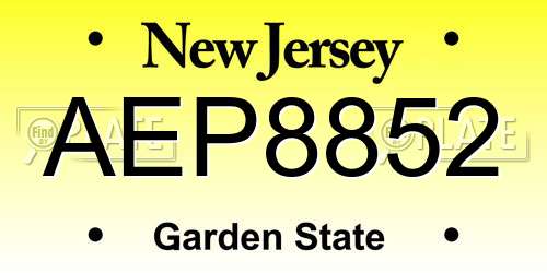AEP8852 New Jersey License Plate