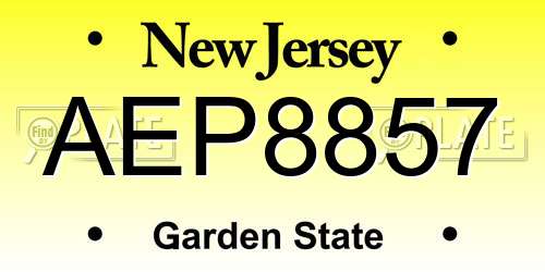 AEP8857 New Jersey License Plate