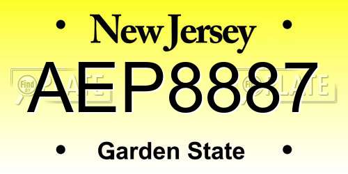 AEP8887 New Jersey License Plate