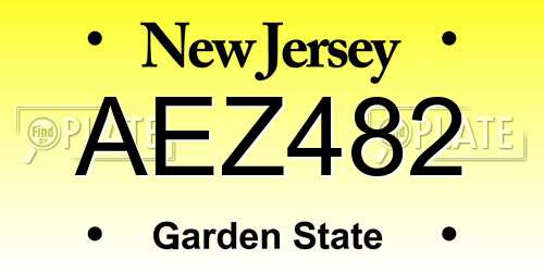 AEZ482 New Jersey License Plate