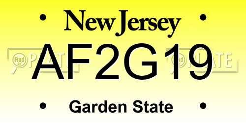 AF2G19 New Jersey License Plate