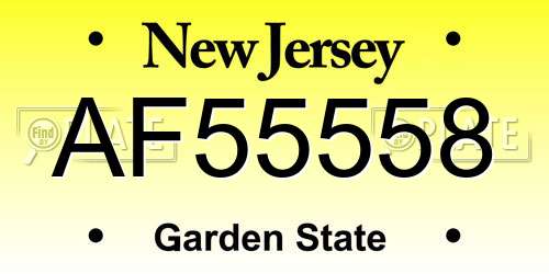 AF55558 New Jersey License Plate