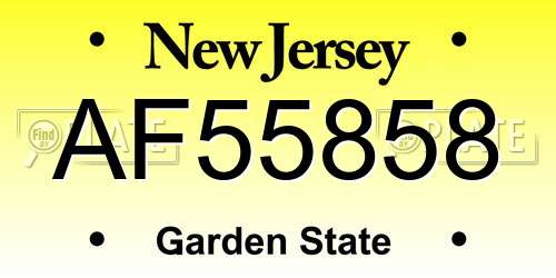 AF55858 New Jersey License Plate