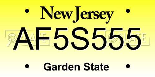 AF5S555 New Jersey License Plate
