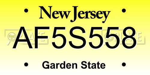 AF5S558 New Jersey License Plate