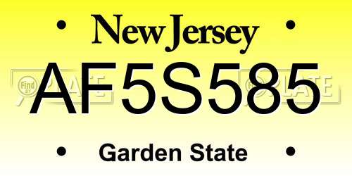 AF5S585 New Jersey License Plate