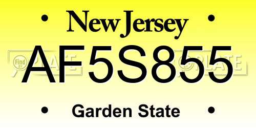 AF5S855 New Jersey License Plate