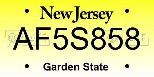 AF5S858 New Jersey License Plate