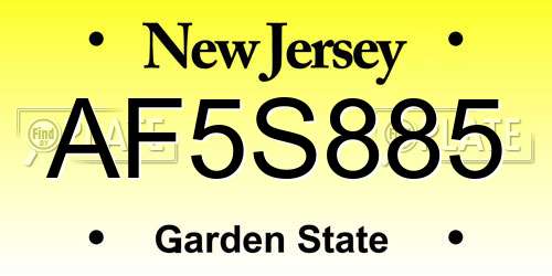 AF5S885 New Jersey License Plate