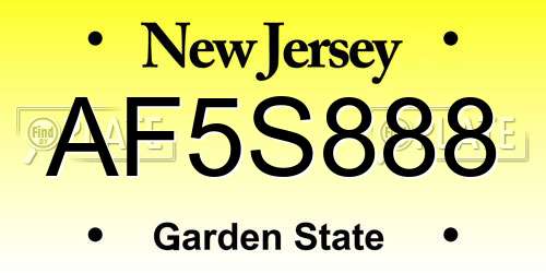 AF5S888 New Jersey License Plate