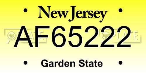 AF65222 New Jersey License Plate