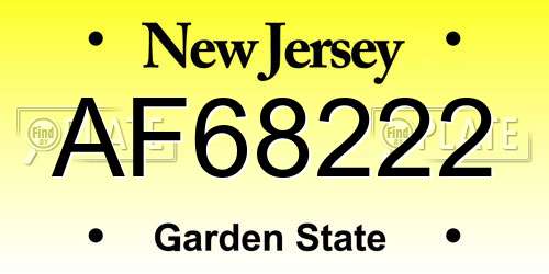 AF68222 New Jersey License Plate