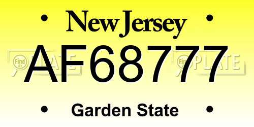 AF68777 New Jersey License Plate
