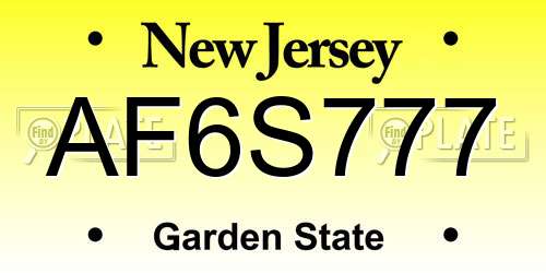 AF6S777 New Jersey License Plate