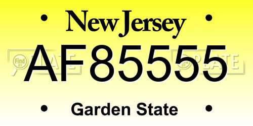 AF85555 New Jersey License Plate