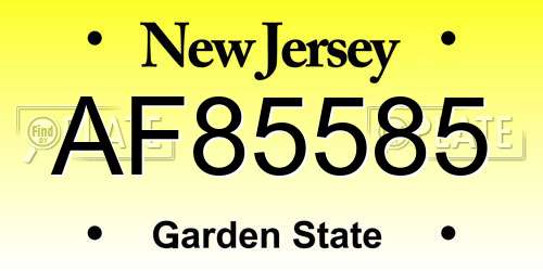 AF85585 New Jersey License Plate