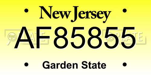 AF85855 New Jersey License Plate