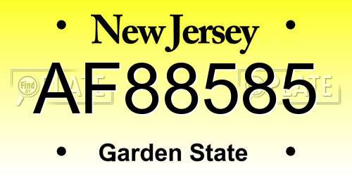 AF88585 New Jersey License Plate