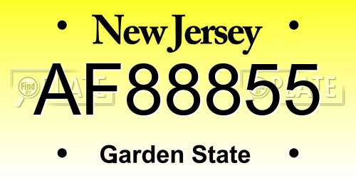 AF88855 New Jersey License Plate