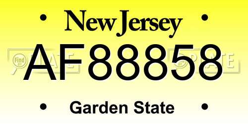 AF88858 New Jersey License Plate