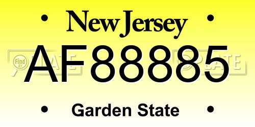 AF88885 New Jersey License Plate