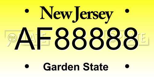 AF88888 New Jersey License Plate