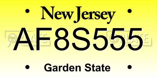 AF8S555 New Jersey License Plate