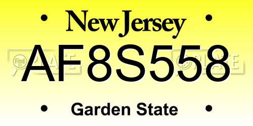 AF8S558 New Jersey License Plate