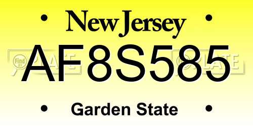 AF8S585 New Jersey License Plate