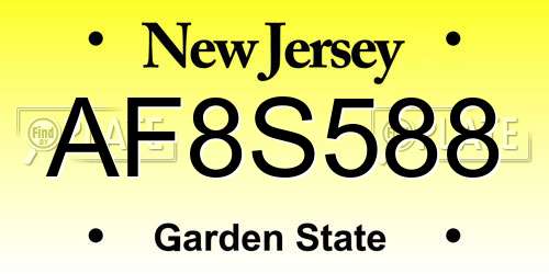 AF8S588 New Jersey License Plate