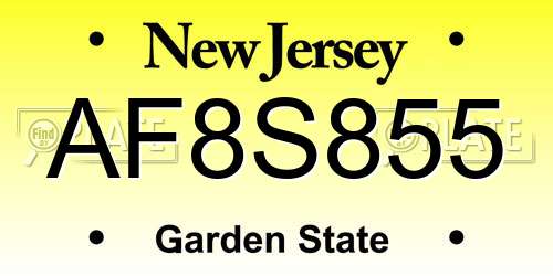 AF8S855 New Jersey License Plate