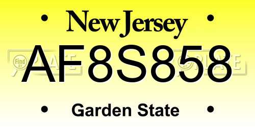 AF8S858 New Jersey License Plate