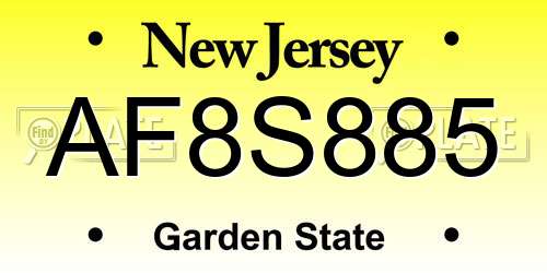 AF8S885 New Jersey License Plate