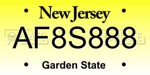 AF8S888 New Jersey License Plate
