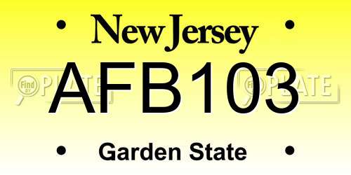 AFB103 New Jersey License Plate