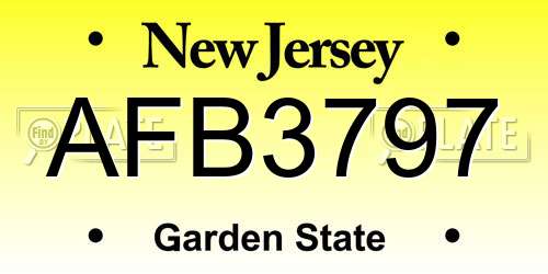 AFB3797 New Jersey License Plate